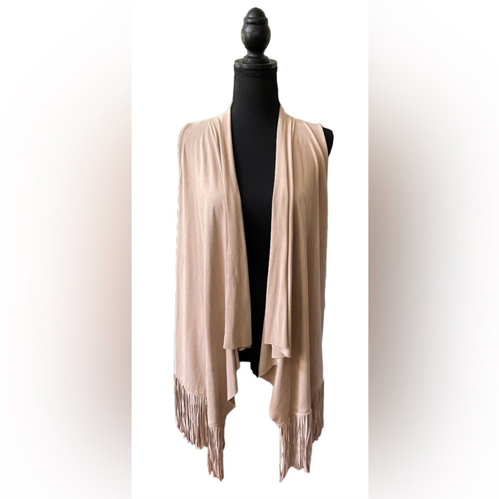Pink Rose: Tan Vest with Fringed Trim